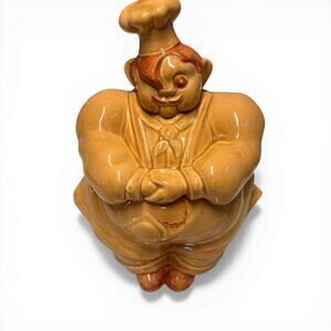 Vintage Red Wing Pottery Chef Pierre Cookie Jar - 1940s Monocle Mustache USA